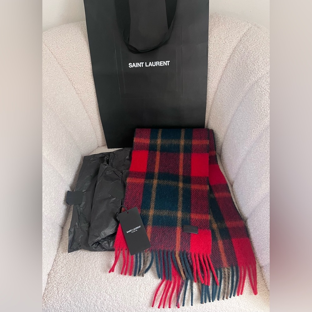 Yves Saint Laurent Wool Scarf – Unisex – Brand New, Full Set YSL